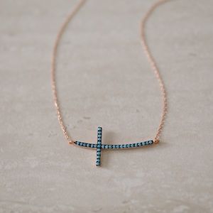 Turquoise Cross Necklace | 14k Rose Gold Plated